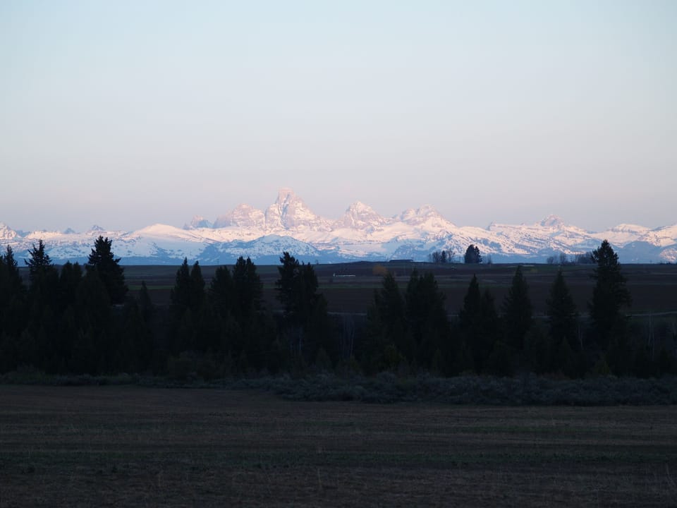 Tetons at dusk.  Fabulous views just a mile North of the cabin