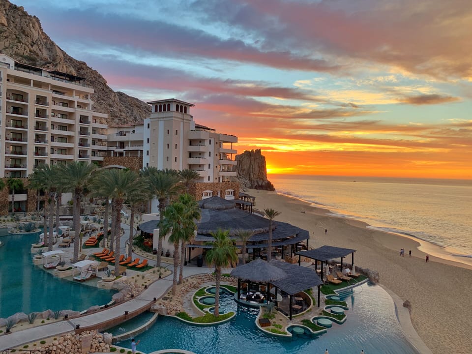 Grand Solmar Resort at sunrise looking towards the Arch and Lands End
