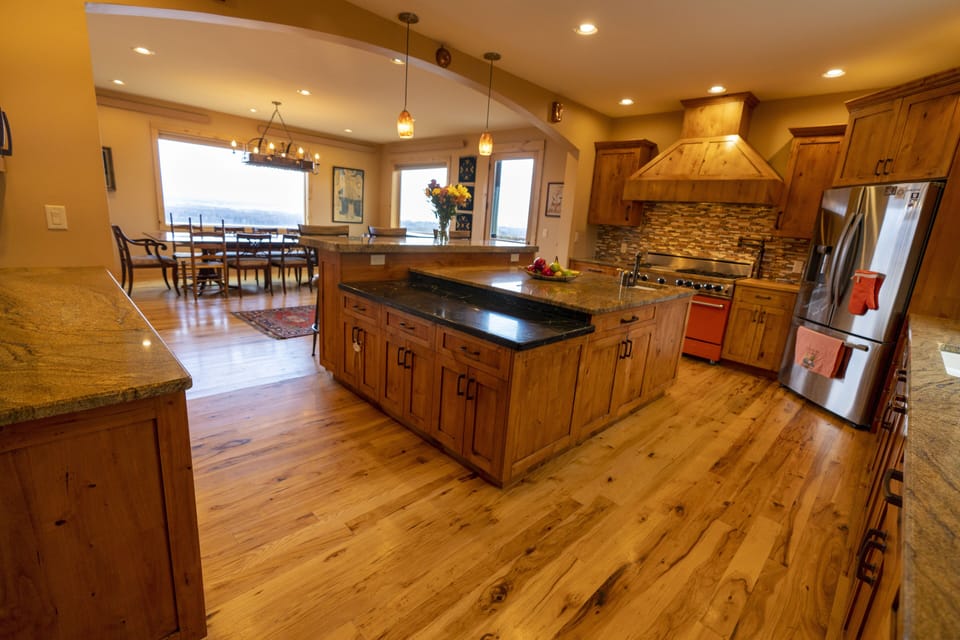 Kitchen and dining room from the pantry door.
