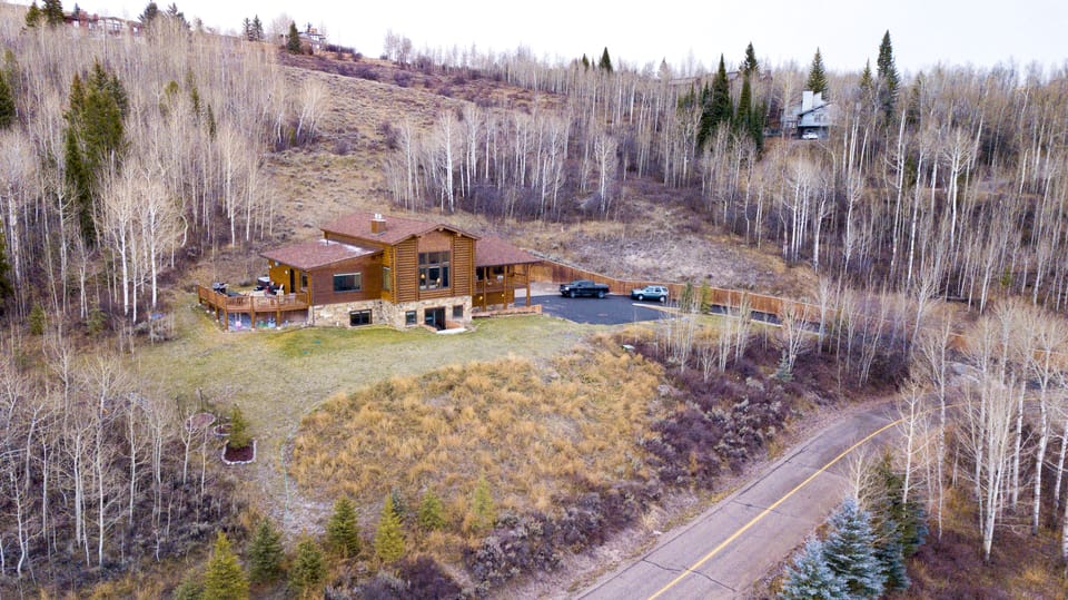 Aerial view of the property showing the privacy of the home.