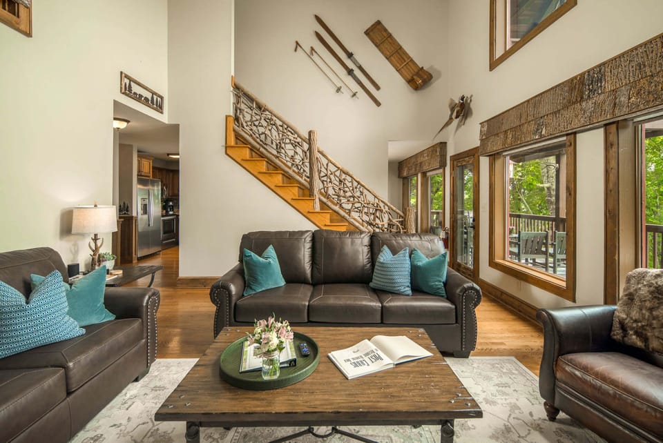 The open-concept great room creates a welcoming space for relaxing after a day exploring Blowing Rock