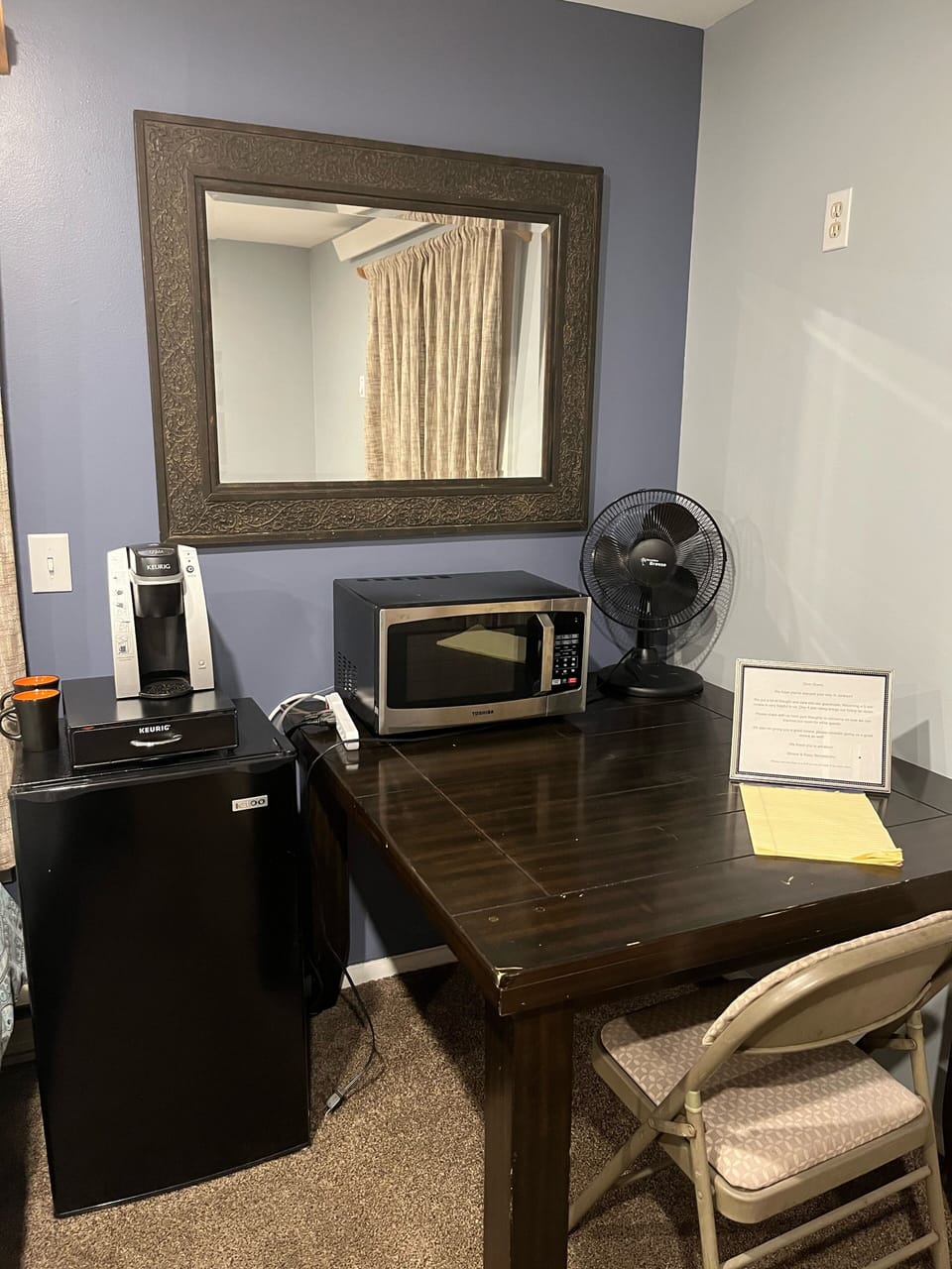 Mini fridge
Microwave
Coffee machine
Fan 