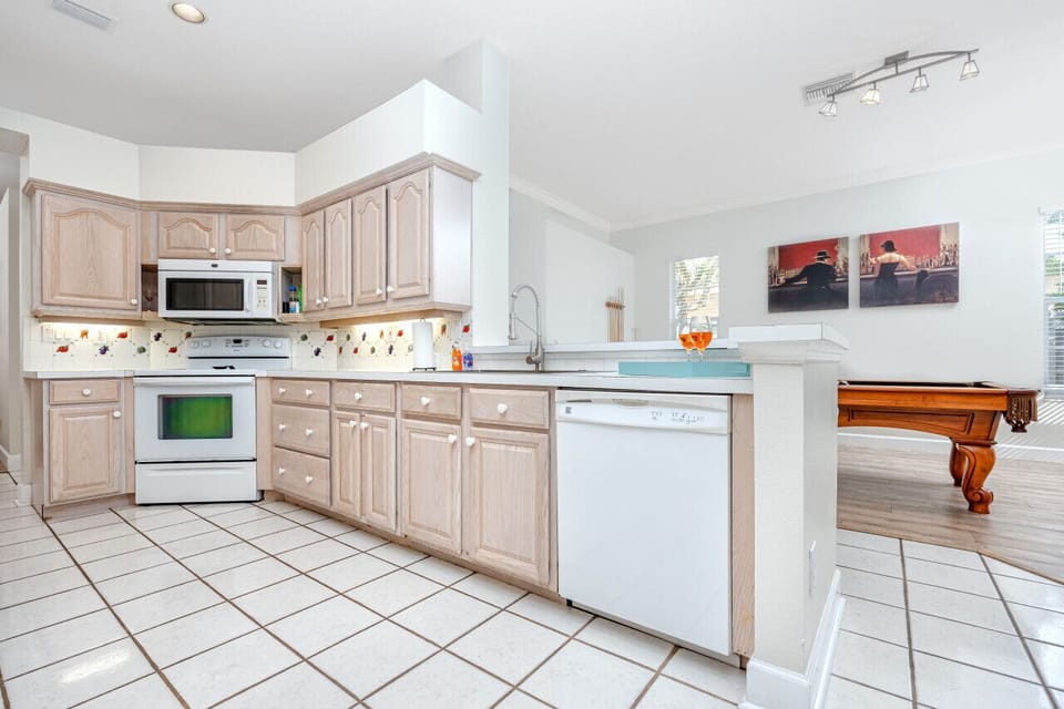 Well-stocked, open-concept kitchen