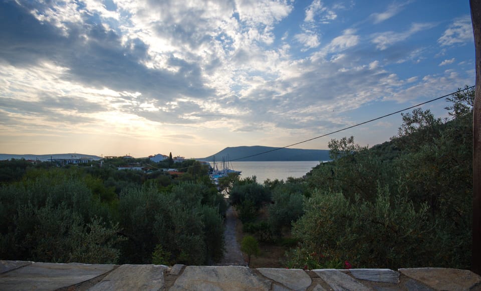 Views onto Peristera island across the water 