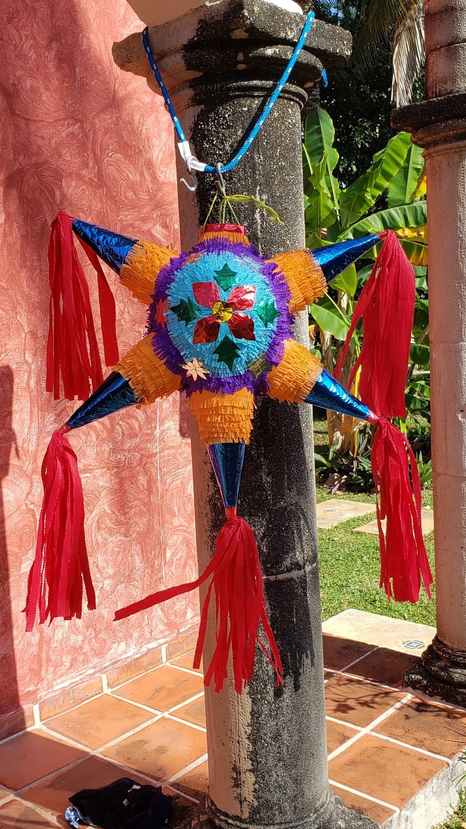 A colorful piñata hangs from a recent guest's fiesta.