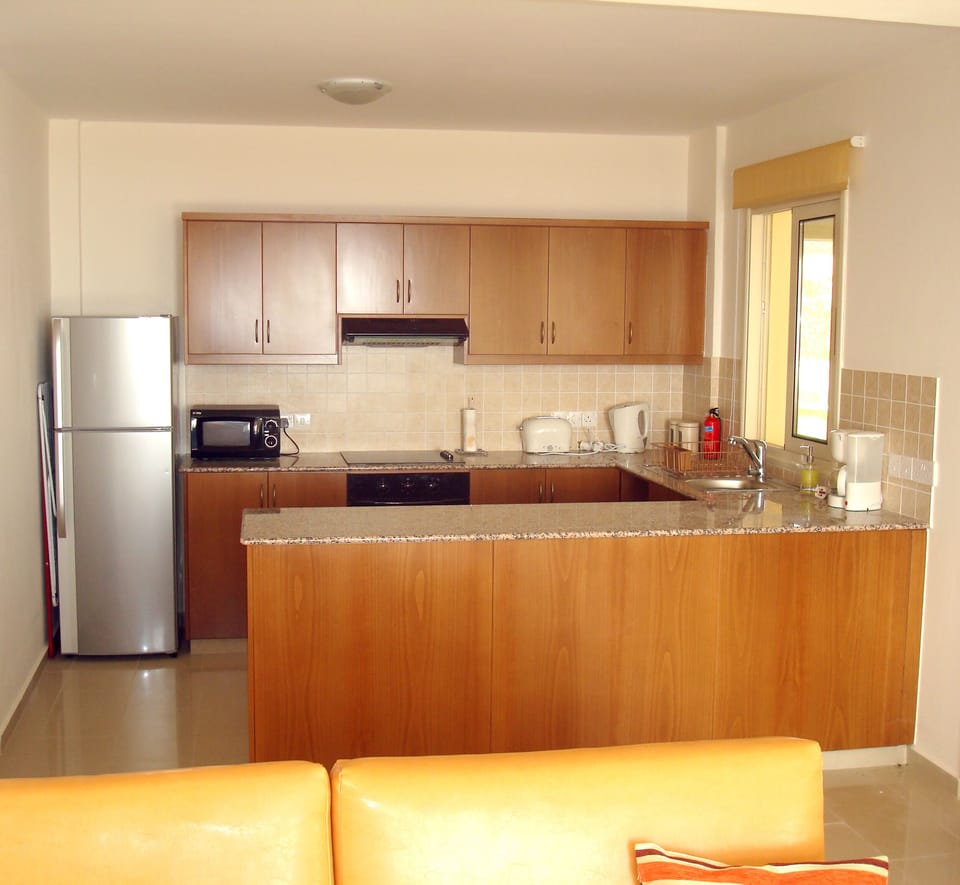 Living area and open plan kitchen