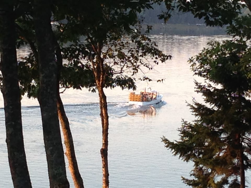 View from the deck of lobster boats working the bay.
