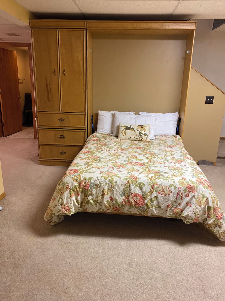 Basement full aize Murphy’s bed with private bathroom