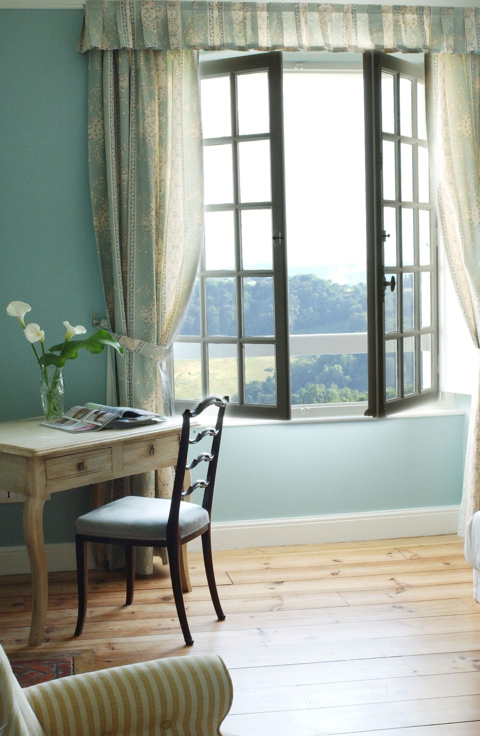 The Blue Room in the Manor House with views of the Pyrenees