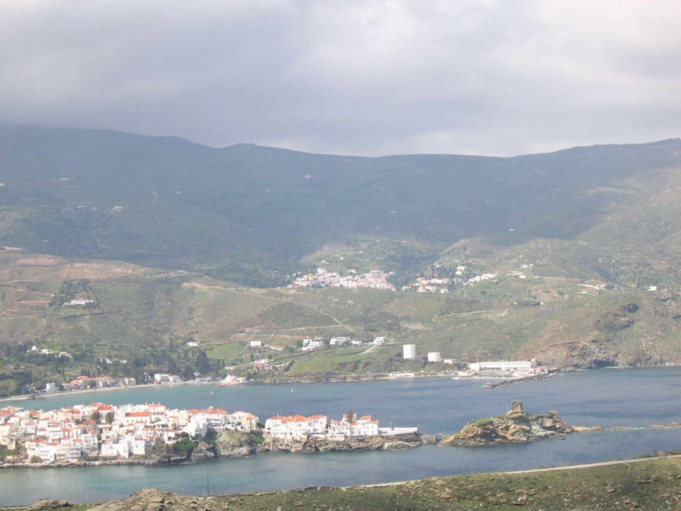 Chora Andoros, Nimborio beach, and Stenies in the background (winter shot)