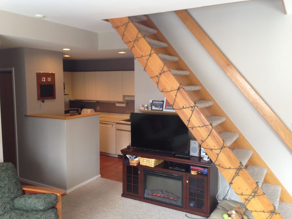 Living room open to the kitchen