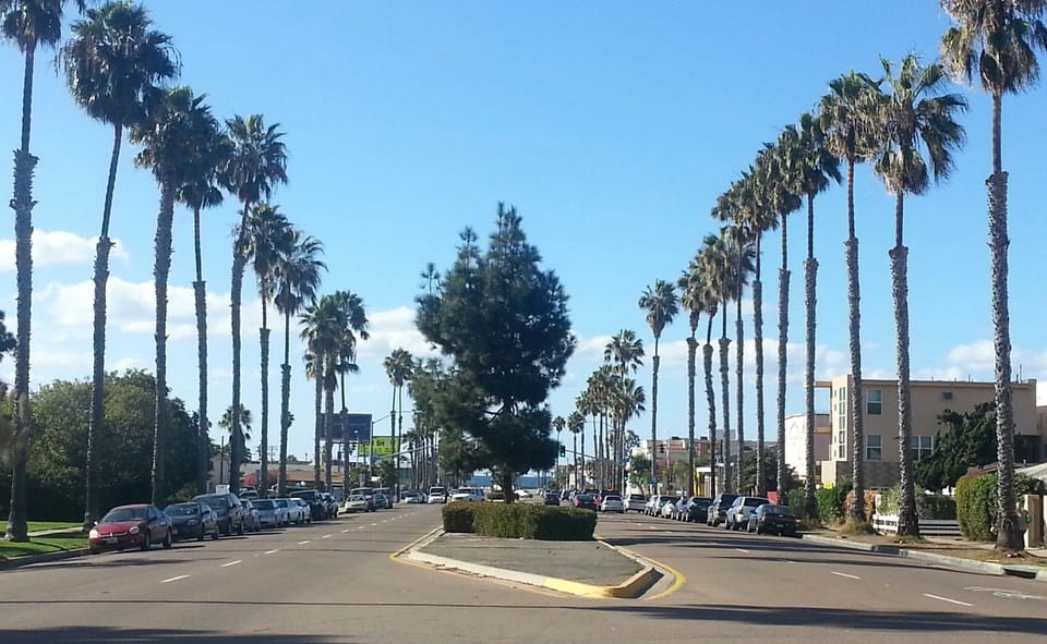 Palm tree lined Grand Ave 