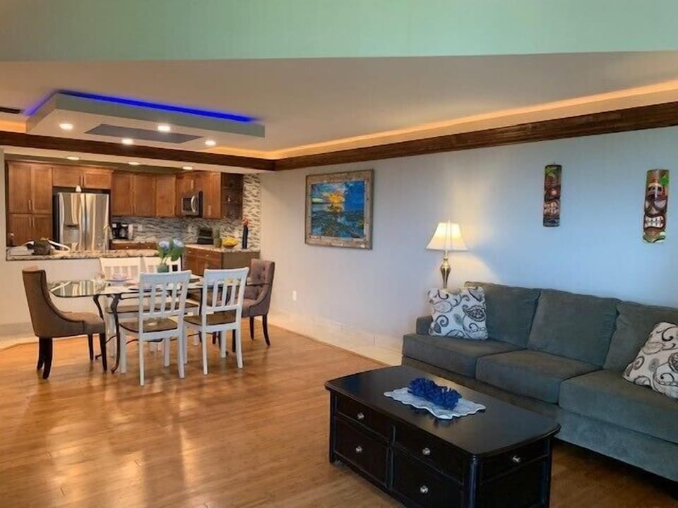 Beautifully renovated Living room with an Island Flare