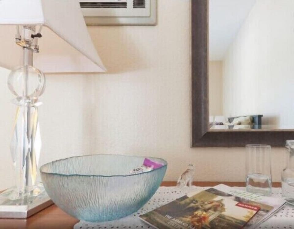 Mirror, water container, and snacks!