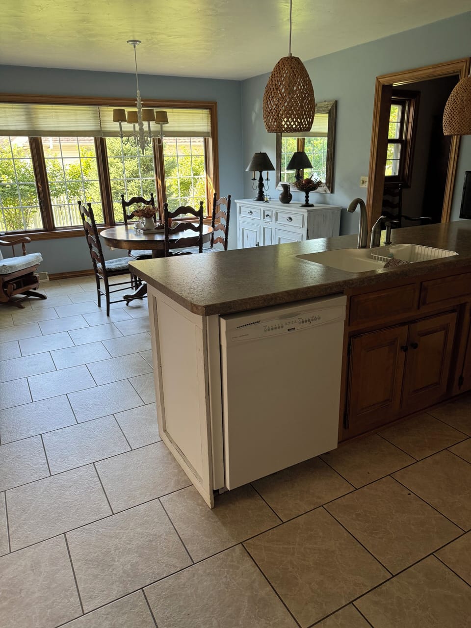 Kitchen/Dining room. Seats 8 with island. Keurig & coffee provided.