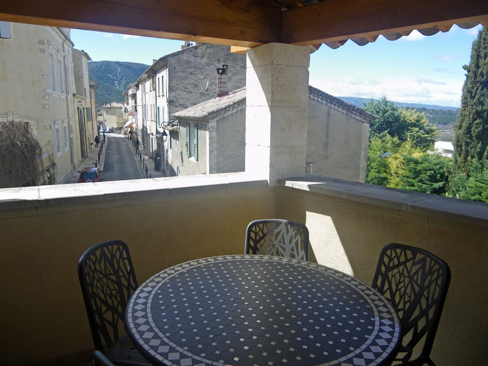 Our terrace has a beautiful view of the village and the countryside.