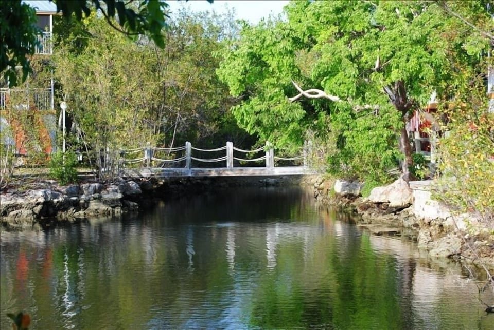 Bridge walkway around lagoon.