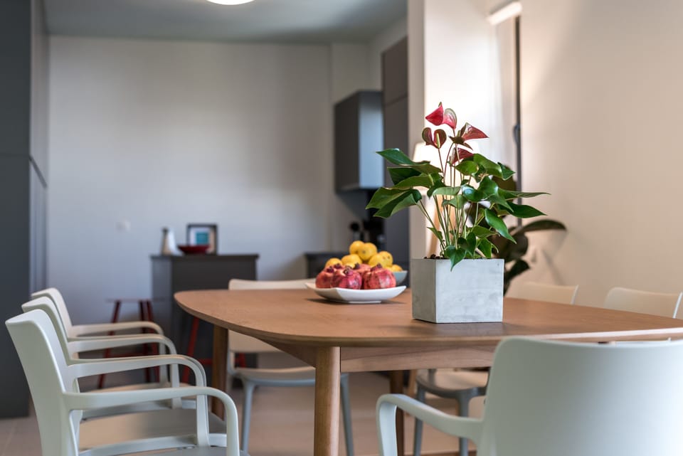 Dining table and kitchen
