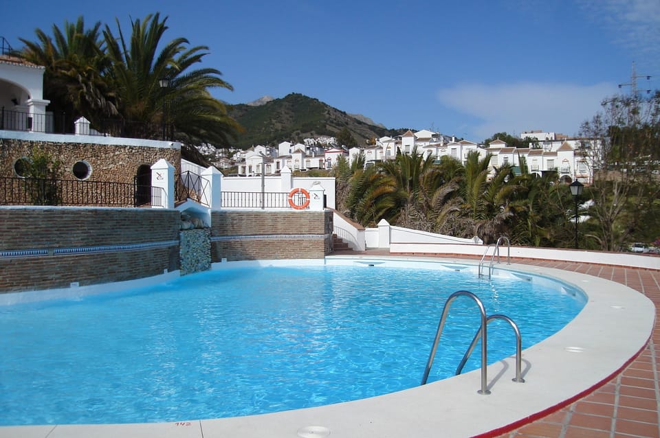 The swimming pool is rarely busy even in the height of summer.