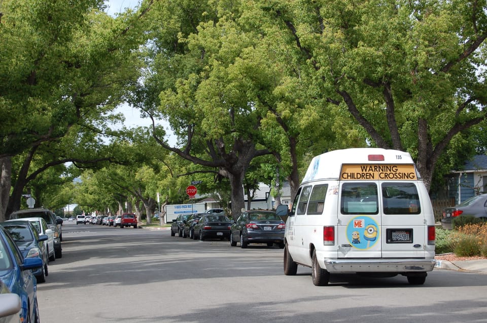 Treelined street, sometimes with icecream truck!
