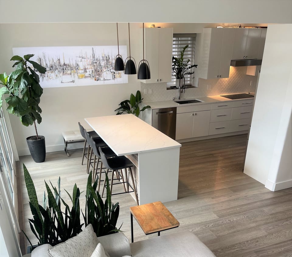 view of kitchen from TV room