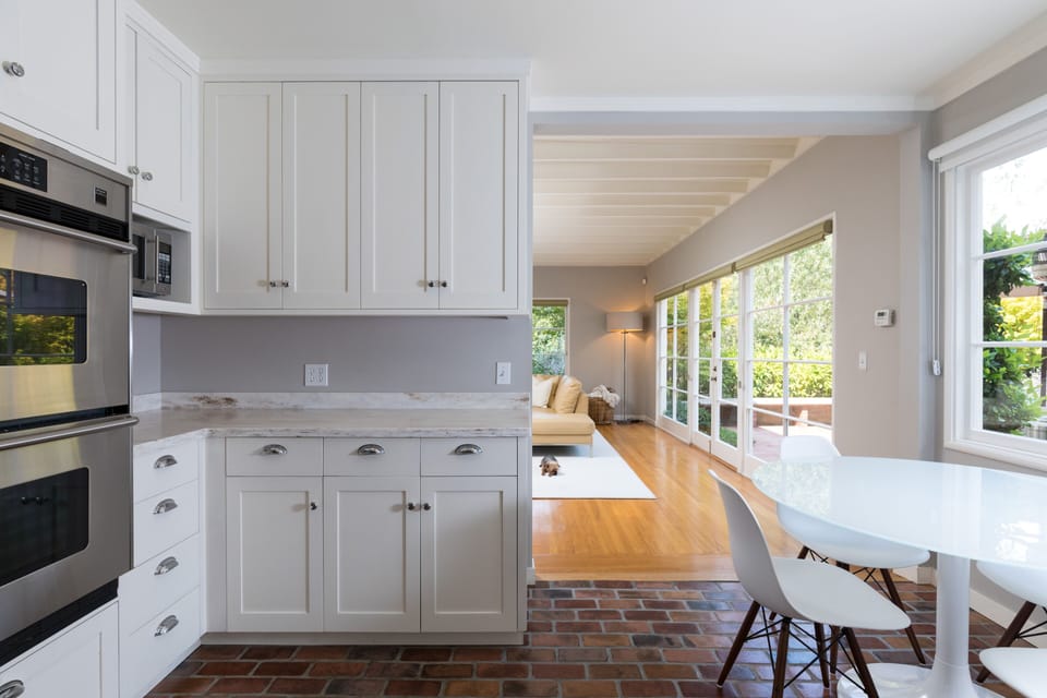 View from Kitchen, Custom cabinets and Corian countertops
