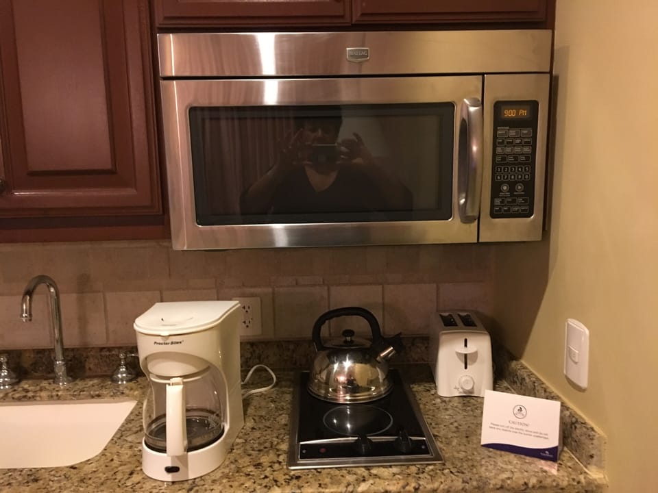 microwave, 2 burner stove top, coffee maker, toaster supplied in unit