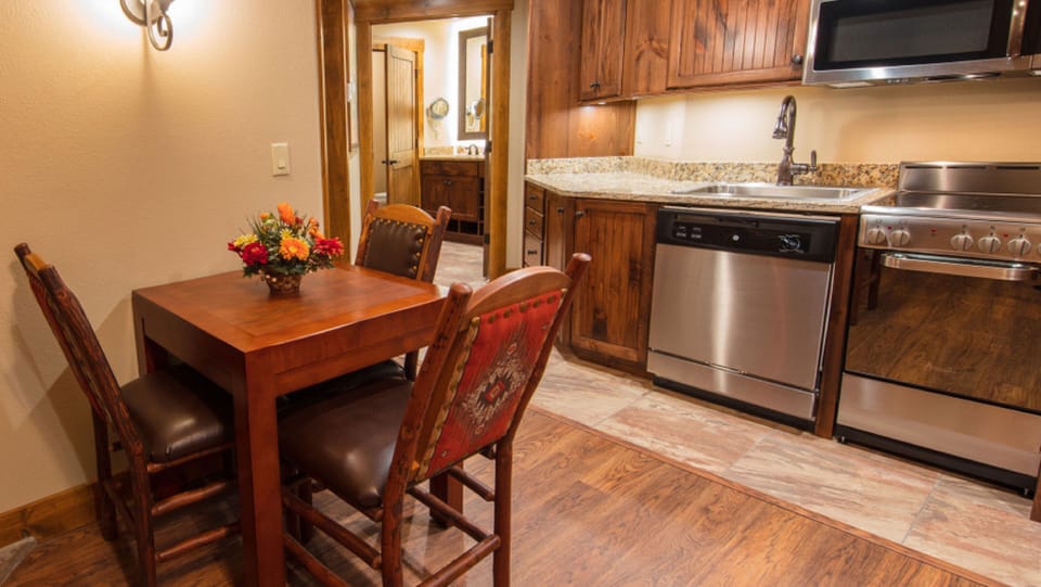 Dining area with small kitchen