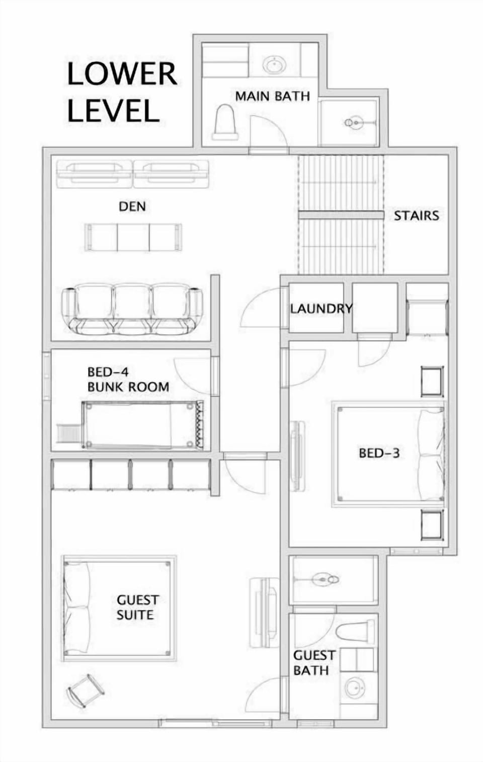 Floor Plan - Lower Level (Guest Suite, Bed-3, Bunk Room)