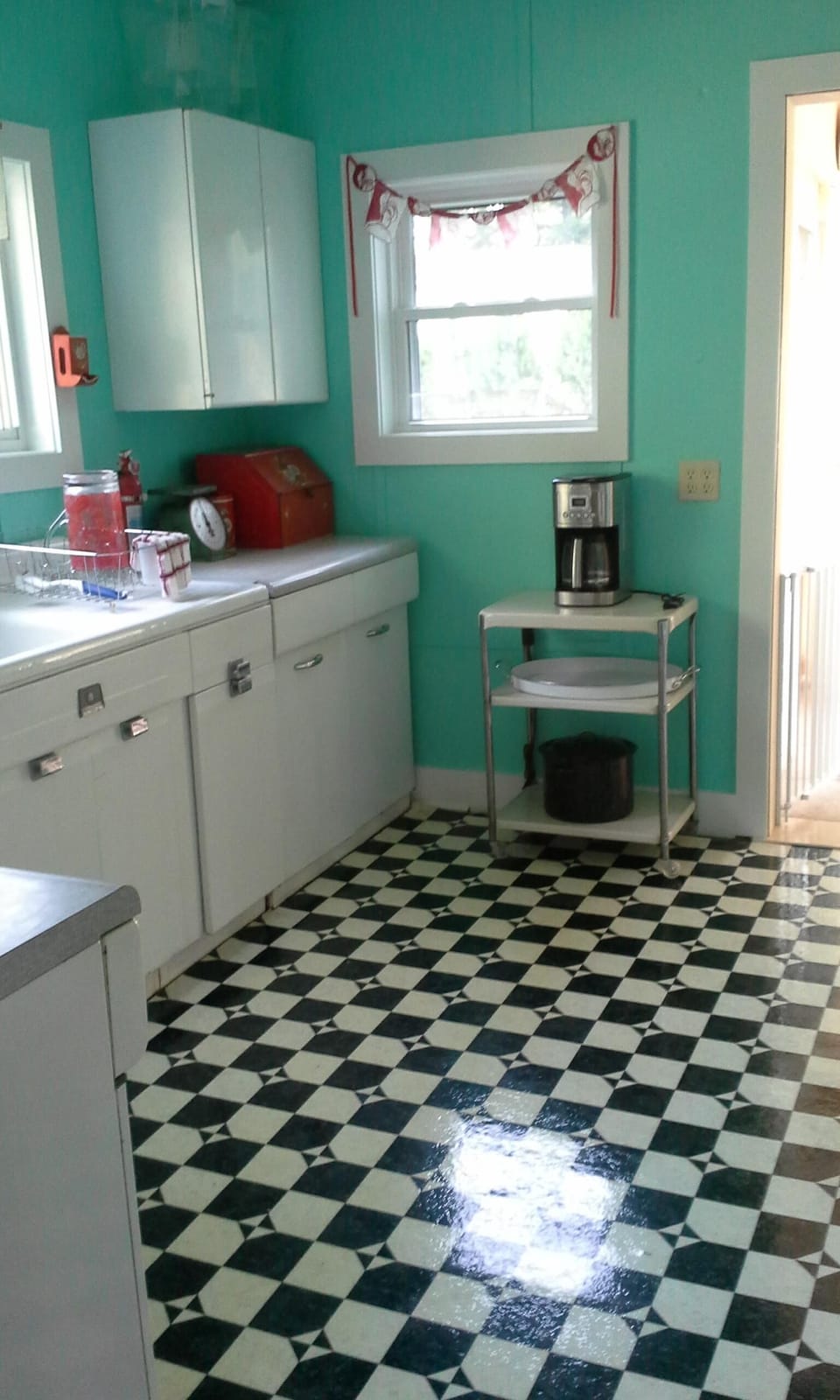 Coffee Cart and vintage metal cabinets 