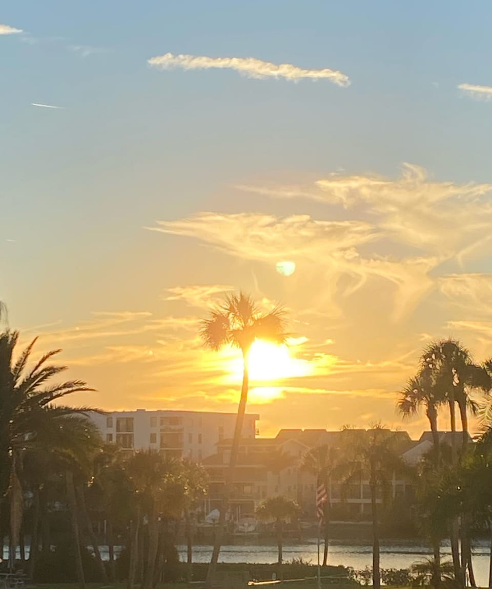 Sunset view from outside the front door & from kitchen window
