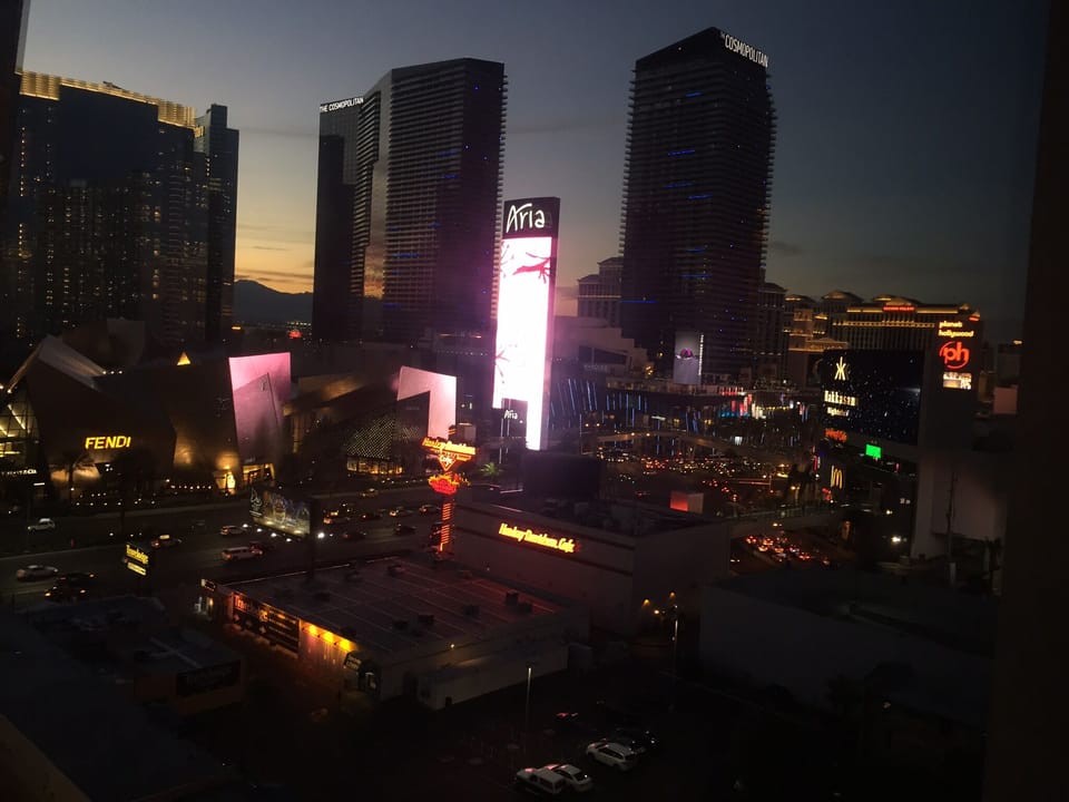 strip view from condo at sunset