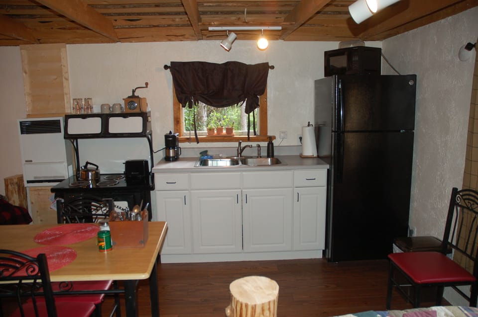 Kitchentte with full refrigerator,  stovetop (no oven), microwave, coffee maker 