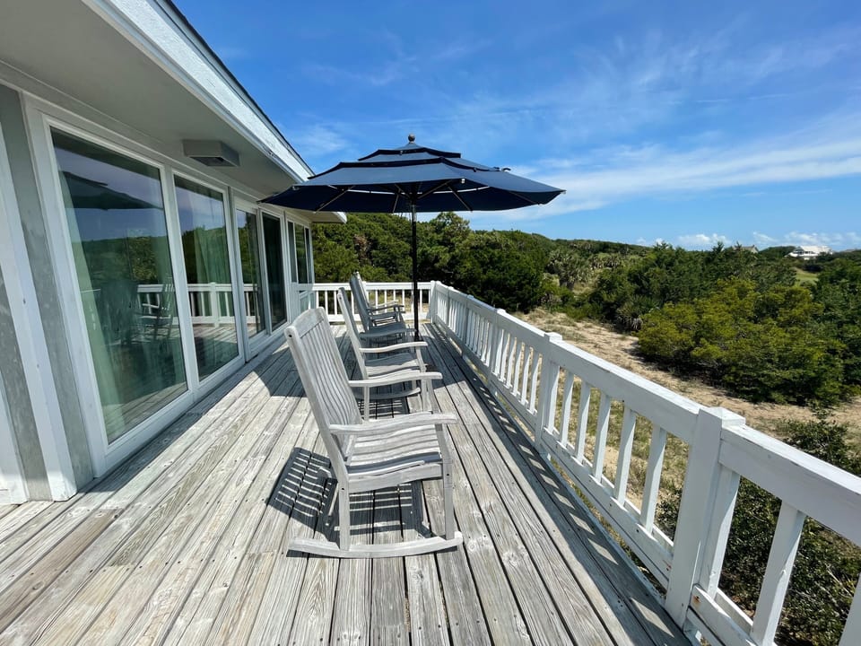 Large umbrella provides shade throughout the day