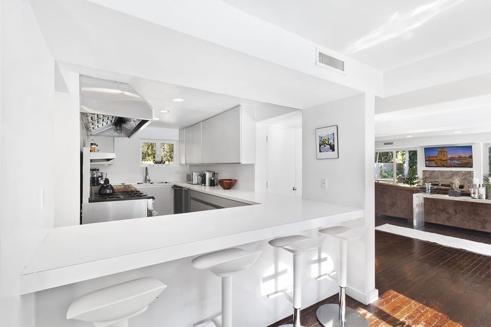 Open kitchen with oversized breakfast bar
