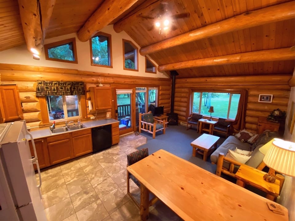 Main living area with cathedral ceilings