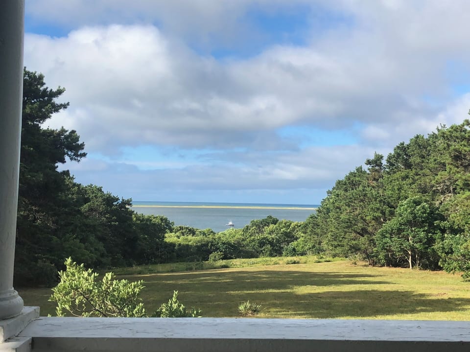 View from front porch to Katama Bay and ocean beyond.