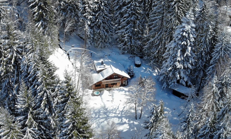 Ski chalet in Chamonix - Chalet Marmotte Mountain Retreat - Aerial drone photo