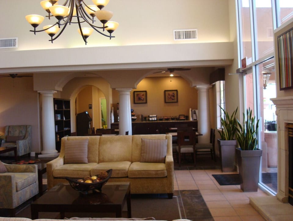 Comfortable seating and computer work  area plus coffee, tea, and water bar