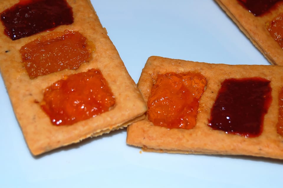 Our breakfast: 'three jams' mini tarts