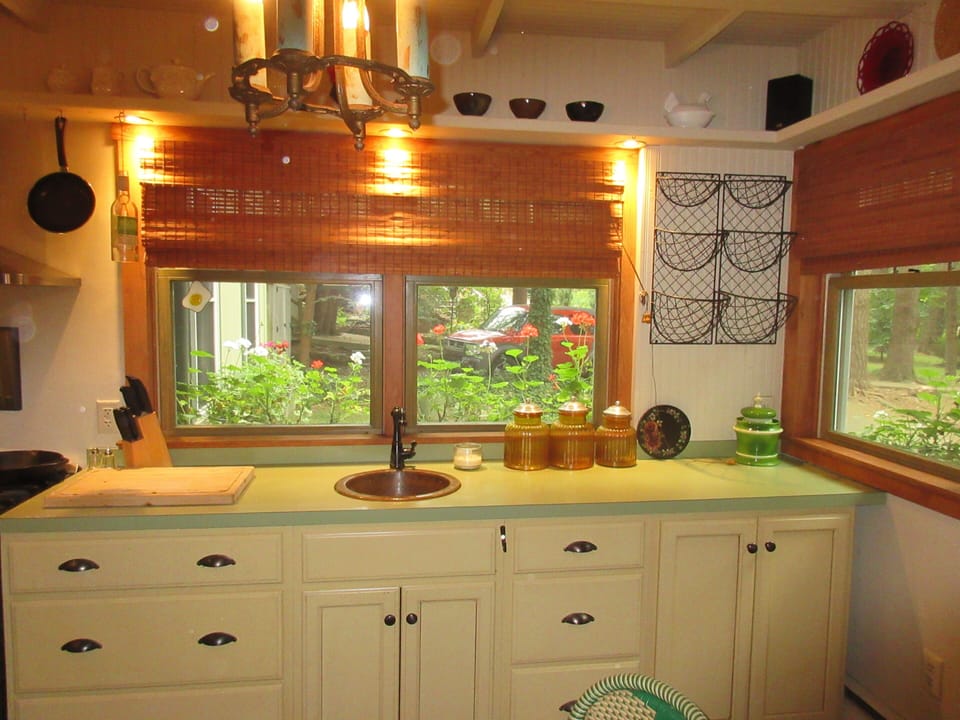 Country kitchen ...Double sinks.....one large and copper prep sink show here.