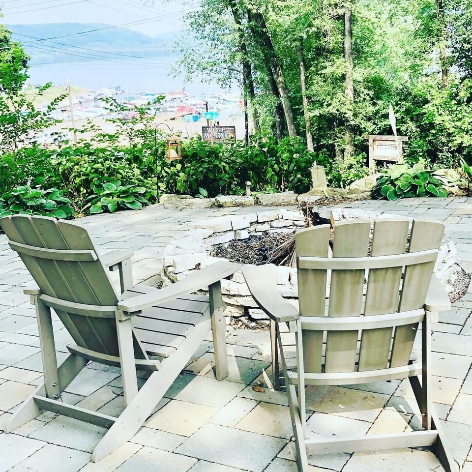 Enjoy the marina & river views while sitting around the wood fire circle.