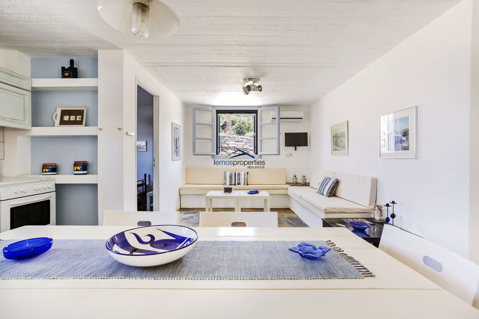 The living room and dining area