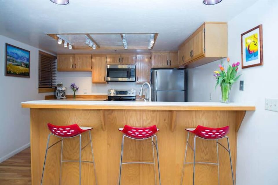 New appliances, and three person breakfast bar.
