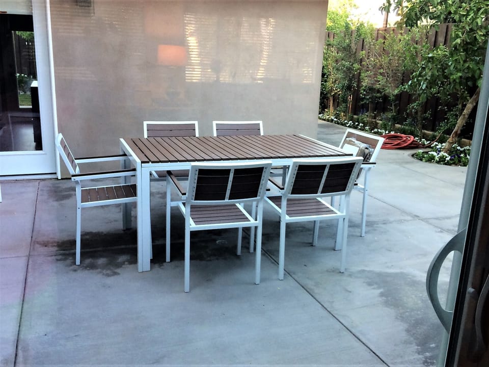 Courtyard outside provides another dining option. Additional chairs available