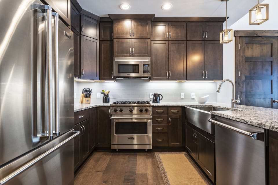 Gourmet Chef's kitchen with Viking appliances and cookware