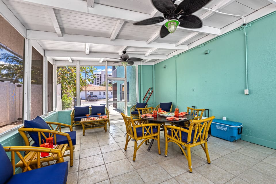 Cozy corners with lounge seating wrap around the lanai—perfect for quiet mornings or lazy afternoons.