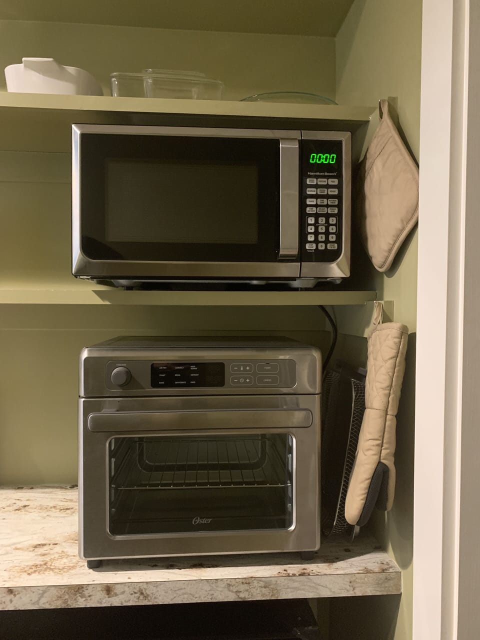Air F.ryer and Convection Oven along with a microwave.