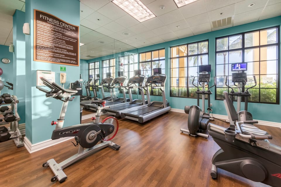 Get a quick workout in at the fitness center.