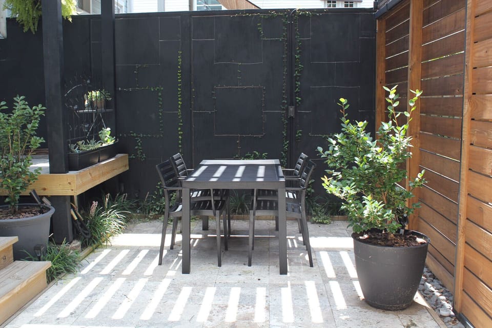 Enjoy your private patio courtyard covered with a shade pergola!